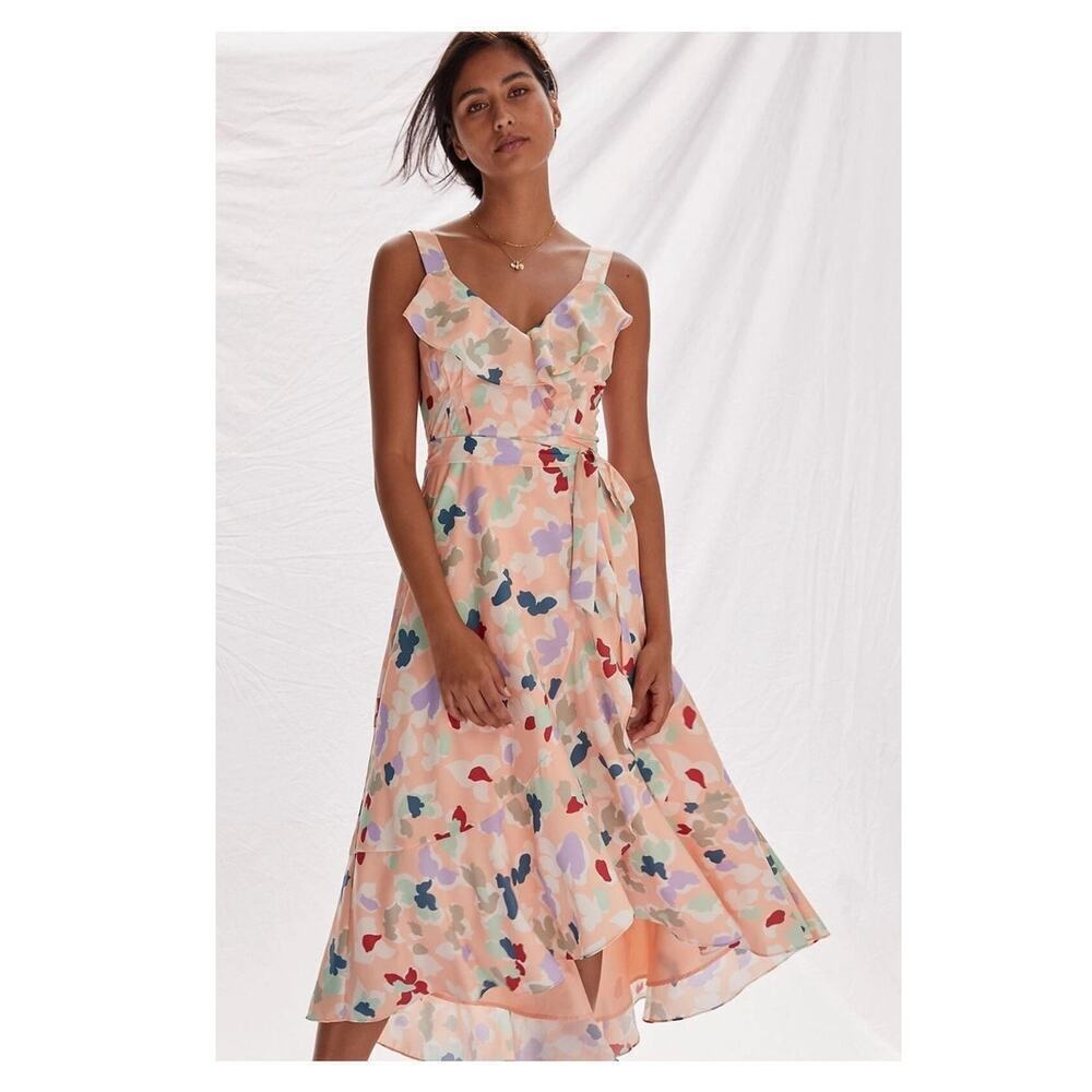 Anthropologie Hutch Garden Party Wrap Midi Dress Size M Ruffles Floral